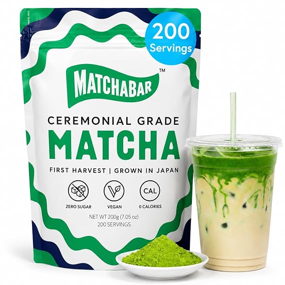 Matchabar Matcha Powder (200g) Ceremonial Japanese Matcha Latte, Vegan