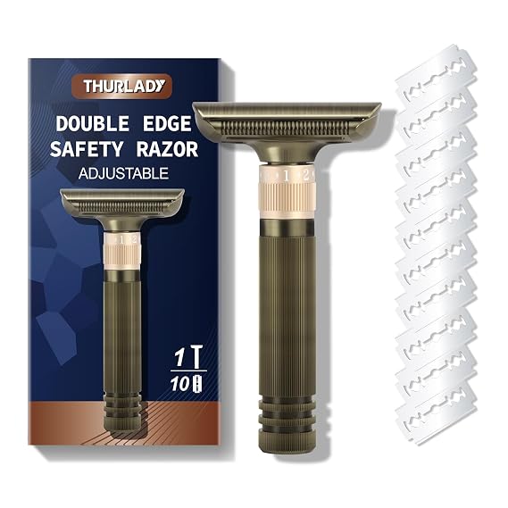 Double Edge Safety Razor, Single Blade Razors for Men, with 10 Platinum Coated Swedish Safety Razor Blades, Sustainable, Close and Smooth Wet Shaving, Adjustable Blade Angle, Bronze