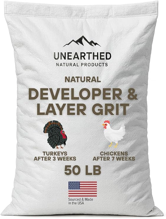 Unearthed Chicken Grit for Laying Chickens - Crushed Granite Grit, Calcium Supplement to Support Digestive Health and Egg Shell Devolpment, Ideal for Laying Birds, 50 lbs