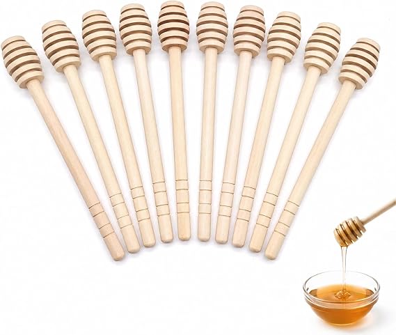 10 Pack 6 Inch Natural Lotus Wood Honey Dipper Sticks, Food-Safe Wooden Honey Spoons Stirrers for Drizzling Honey, Syrup, Coffee, Tea & Desserts