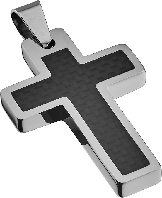 Tungsten Cross Gold Plated, Black Plated or Polished with Different Inlays and Stainless Steel Cuban necklace 16" to 28" in length