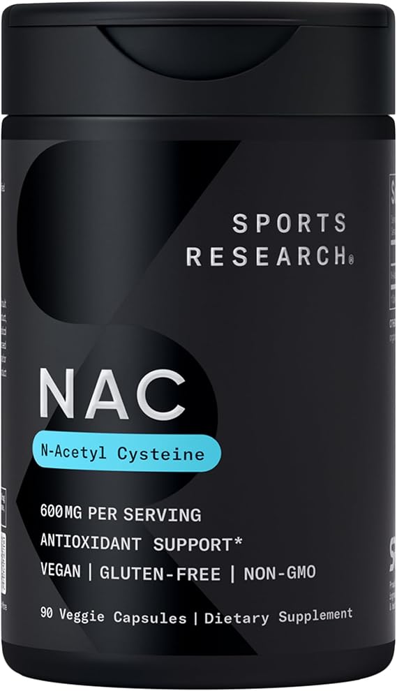 Sports Research Vegan NAC (N-Acetyl Cysteine) 600mg, 90 Veggie Caps | Amino Acid Supplement for Immune Support | Vegan Certified, Non-GMO, 90 Servings