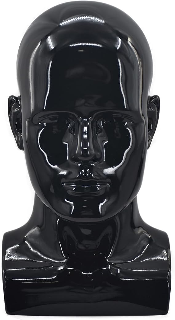 Male Mannequin Head Professional Manikin Head for Display Wigs Hats Headphone Mask Sunglasses Jewelry and Scravat Display Stand (Black)