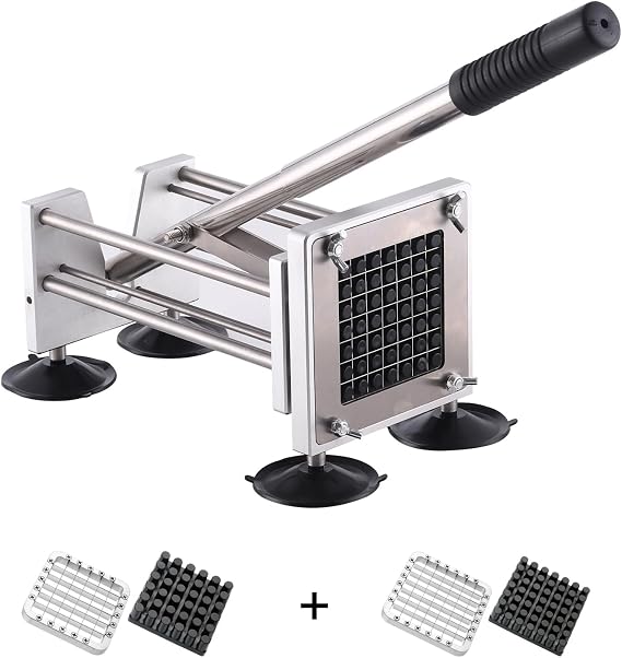 Potato Chipper Cutter, French Fry Cutter Stainless Steel Potato Chip Cutter Includes 3/8",1/2" Blades with 4 Suction Feet for Potato Carrot Cucumbers Vegatable