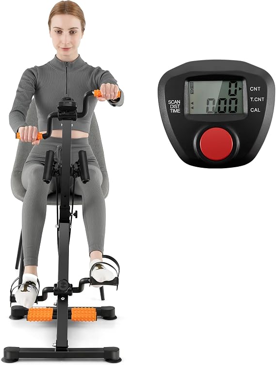 GYMAX Pedal Exercise Bike for Seniors, Hand Arm Leg and Knee Fitness Machine with Massage, LCD Monitor, Adjustable Height and Length for Total Body, Home Exercise Equipment for Elderly
