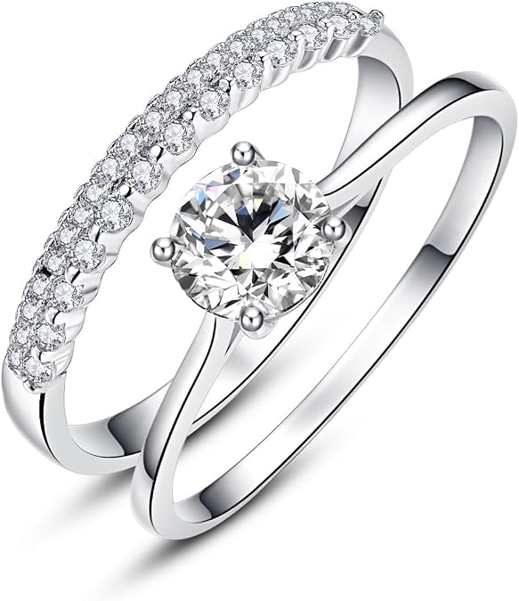 AVECON 1.2ct White Gold Bridal Ring Sets Round Cut CZ Engagement Rings promise rings for her wedding bands for Women Size 5-10