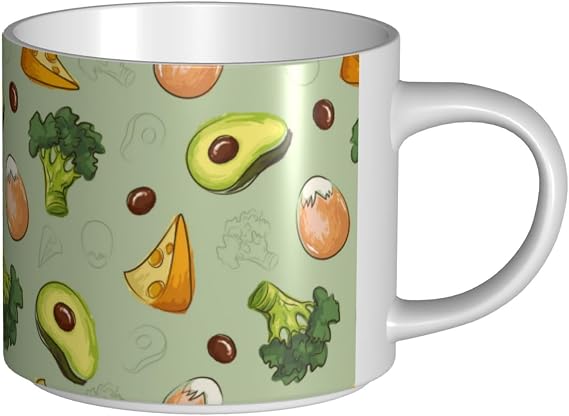 Doodle Broccoli Cheese Avocado, Large-Capacity Ceramics Mug Tea Cup Coffee Mugs Ceramic Cup 450 ml