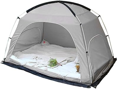 Bed Canopy Privacy Tents Bed Tent Shelter Queen Size Indoor Pop Up Portable Frame Curtains Cozy Sleeping Tents with Floor MatMattress Not Included Grey, Queen 80 x 60