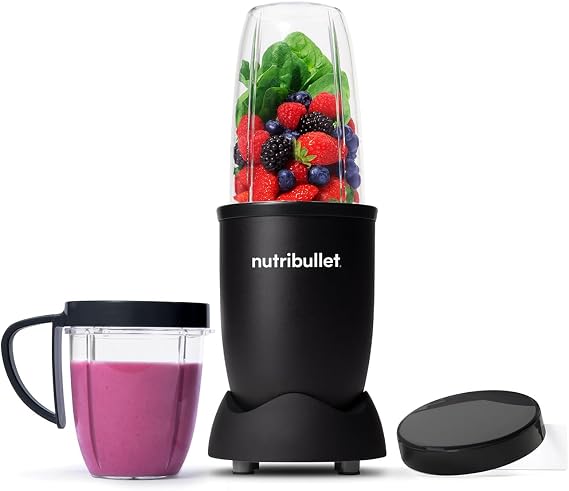 nutribullet Blender 600 Series 7 Piece Kit Black - Powerful 20,000 RPM Extractor - Blends Frozen Fruit, Nuts & Ice - Tall Cup, Short Cup, Handled Ring & Lid - Personal Smoothie Maker