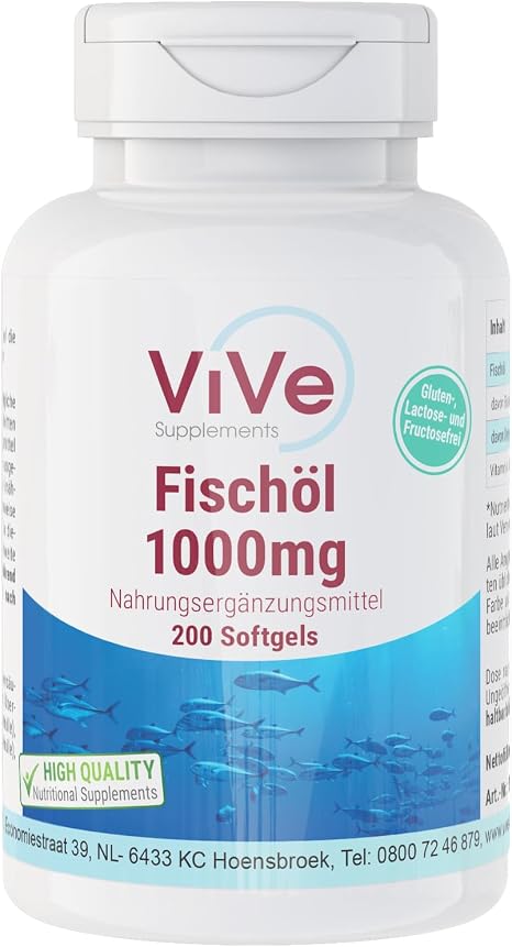 Fish Oil - 200 Softgels - 3000 mg per Daily Dose - with EPA DHA and Vitamin E - High Dose - Organic Available - Quality from Germany ViVe Supplements