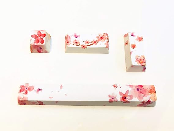 4 Keys PBT Keycaps Dye-Sublimation 6.25u Spacebar,R4,2.25x Enter,Num Enter Keycap Set Sakura Switch for Cherry MX RGB Mechanical Keyboard Gaming Replace