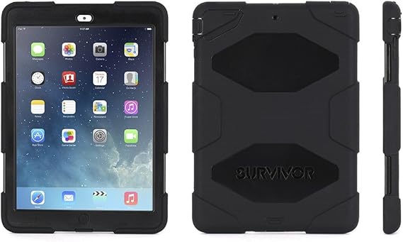 Apple IPad Air Griffin Survivor Case, Black, Black, and Black, Retail Packaged (GB36307)