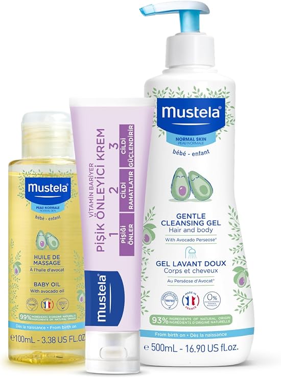 Mustela Bebek Günlük Çözüm Seti- Doğal Içerikli Yenidoğan Şampuan Pişik Önleyici Krem Masaj Yağı Bebek Çocuk