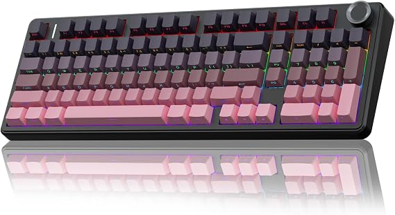 AULA F99 Pro Wireless Gaming Keyboard,Tri-mode Mechanical Keyboard Wireless with Control Knob,Side Engraved,RGB Backlight,Pre-lubed Linear Switches,Hot Swappable Custom Keyboards (Black&pink)