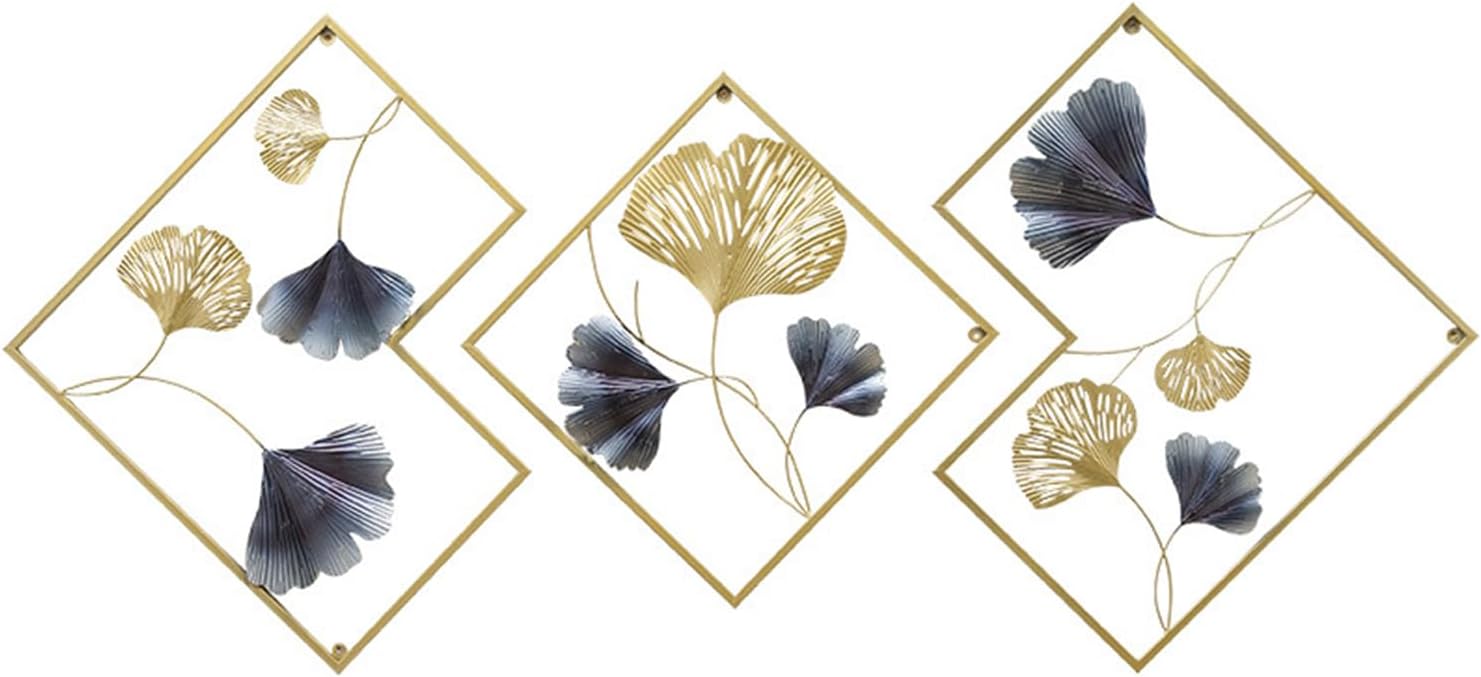 RNNTK 3D Wall Decoration Ginkgo Leaves,Wall Decoration Leaves Wall Sculptures for Home Outdoor Indoor Decoration Ornaments,Living Room Decoration Background Wall,Gold,164 × 70.5 cm