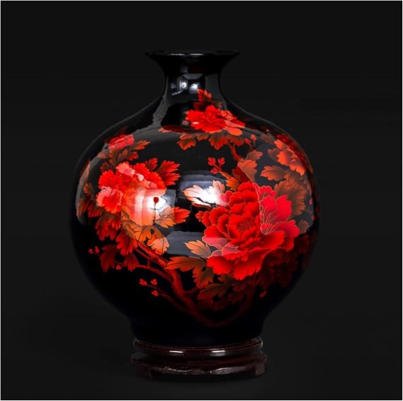 Ceramic Vases for Flowers Small,11 Inches Tabletop Oriental Ceramic Flower Vases with Pastel Peony, Chinese Handmade Decorative Flower Vase for Living Room/Home Decor/Office/Table Centerpiece