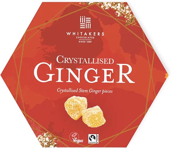 Whitakers Chocolates Crystallised Stem Ginger Pieces, Vegan Fairtrade, Luxury Gift Box, 200g