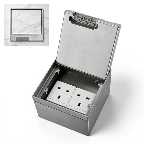 Recessed Floor Socket Box 16A 4000W Stainless Steel Hidden Floor Sockets, Floor Electrical Outlet Box, Waterproof Pop-Up Flush Floor Socket Set for Kitchen Living Room Office Hotel