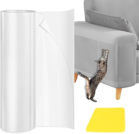 Cat Scratch Sticky Paws Tape, 11.8" x 118" Cat Furniture Protector Tape Transparent Free Cutting Anti Scratch Furniture Protector for Carpet, Sofa, Couch, Door