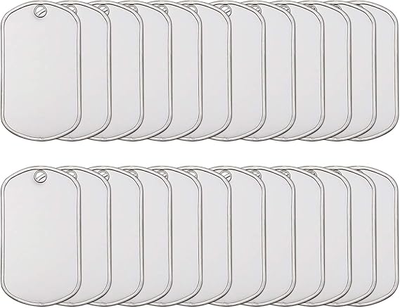 25 Pack Blank Military Dog Tags Stainless Steel ID Tag Blanks for Engraving Customization and DIY Fits #3 Ball Chain Necklaces Matte Finish with 5/32 Inch Hole Unstamped and Unused