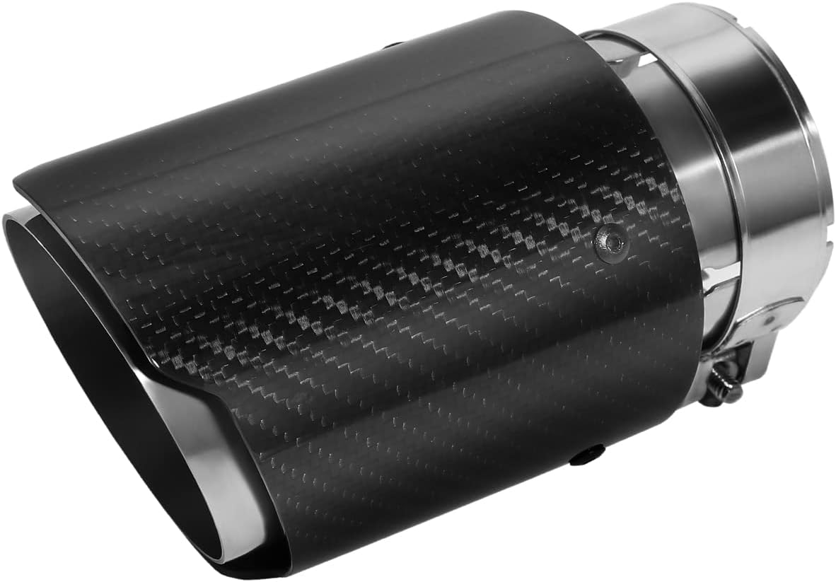 Exhaust Tip 2.36"60MM Inlet Car Rear Muffler Stainless Steel and Glossy Carbon Fiber Car Exhaust Tail End Pipe Outlet 89MM3.5"Black Silver