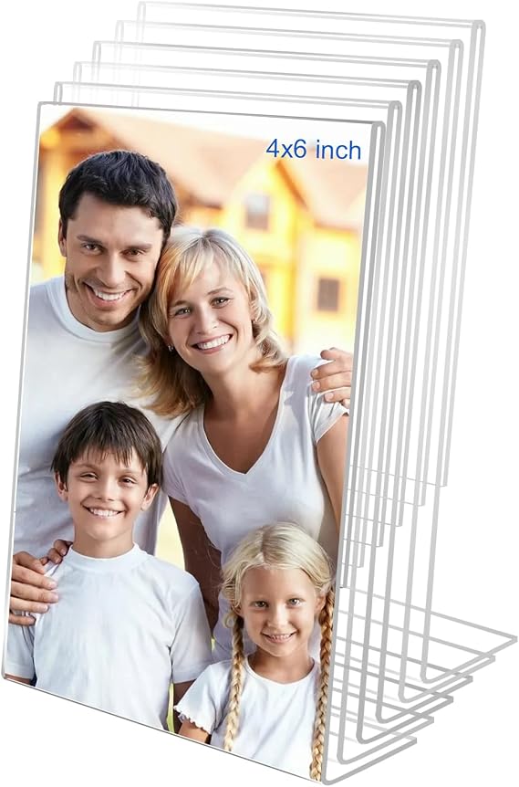 4x6 Acrylic Picture Frames, Set Of 6 Clear Acrylic Frameless Transparent Frame Gift for Desktop Display, Vertical Standing Picture or Display Sign Holder with Inserts for Home Office