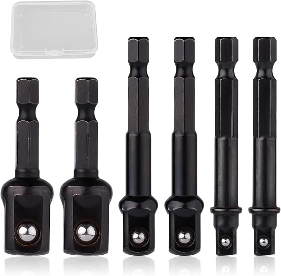 6 PCS Drill Socket Adaptor, 1/4, 1/2, 3/8 Inch Impact Driver Socket Adaptor, Impact Wrench Adapter Hex Shank Socket Wrench Adapter Set, Hand Tools Kit for Daily Use
