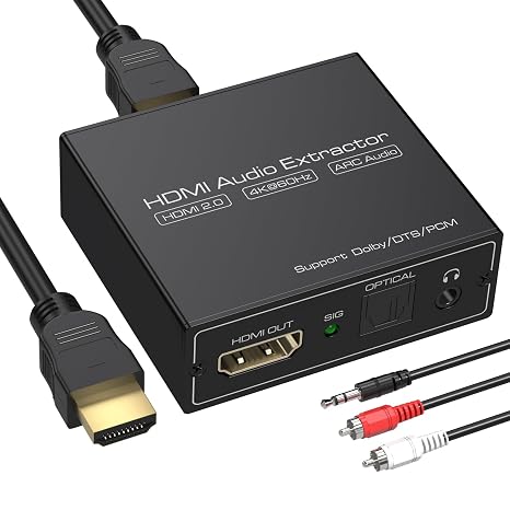 HDMI ARC Audio Extractor 4K60Hz HDMI to Optical/SPDIF 3.5mm AUX Audio Adapter Converter Splitter Support LPCM 5.1/DTS/DSD for Laptop/TV Box/DVD/PS5