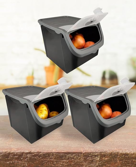 Digithome Coral 3'lü Soğan Patates Saklama Kabı 12 Litre - Gri