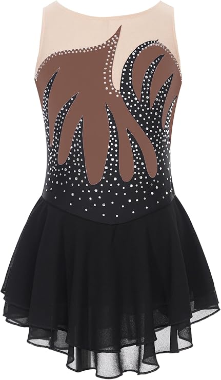 Girls Ice Figure Skating Dress Latin Dance Competition Shiny Rhinestone Sleeveless Dress