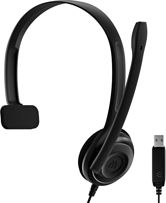 EPOS PC 7 USB Wired Headset Lightweight Noise-Cancelling Boom Mic, Wideband Audio, Plug-and-Play USB-A, Crystal-Clear Calls for Skype, Zoom & Teams Compatible with Windows, macOS, Chromeboo, Black