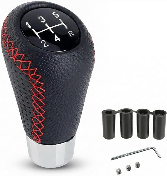 Car Gear Shift Knob 5 Speed, Universal Leather Gear Shift Lever, Gear Shifter Knobs with Hoses 8mm 10mm 12mm, Gear Stick Knobs Suitable for Most Manual & Automotive Vehicles