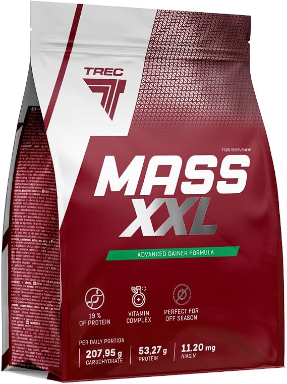 TREC Nutrition Mass XXL 1000g Banana Gainer - Protein Concentrate with Essential Carbs - Supports Muscle Growth and Maintenance - Enriched with Vitamin B6 for Optimal Metabolism