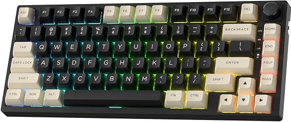 LTC Nimbleback NB831 Wireless 75% 3-Mode BT5.0/2.4Ghz/USB-C Wired Hot Swappable Mechanical Keyboard, 81-Keys RGB Compact Gaming Keyboard with Knob, Sound Absorbing Pads, PBT Keycaps, Pro Driver