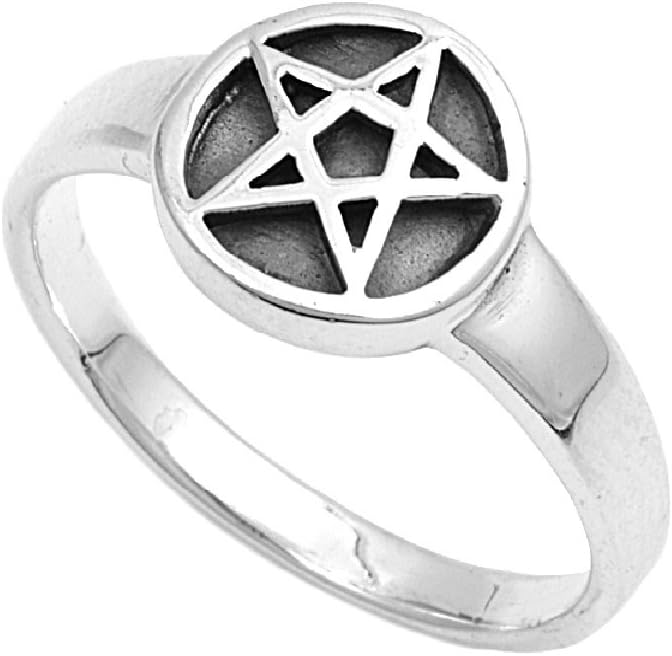 CloseoutWarehouse 925 Sterling Silver Wicca Pentagram Ring