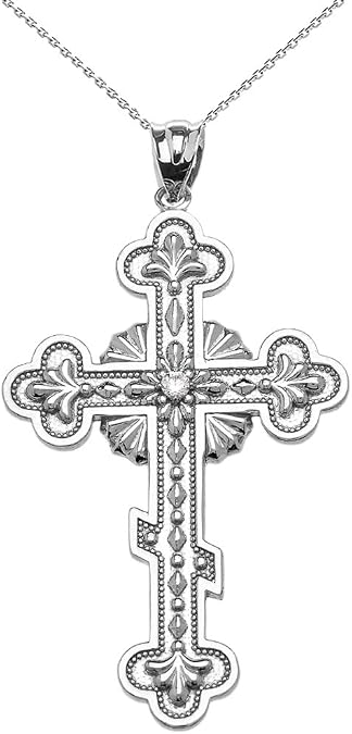 Religious Jewelry Solitaire Cubic Zirconia Elegant Eastern Orthodox Cross Pendant Necklace in Sterling Silver 20"