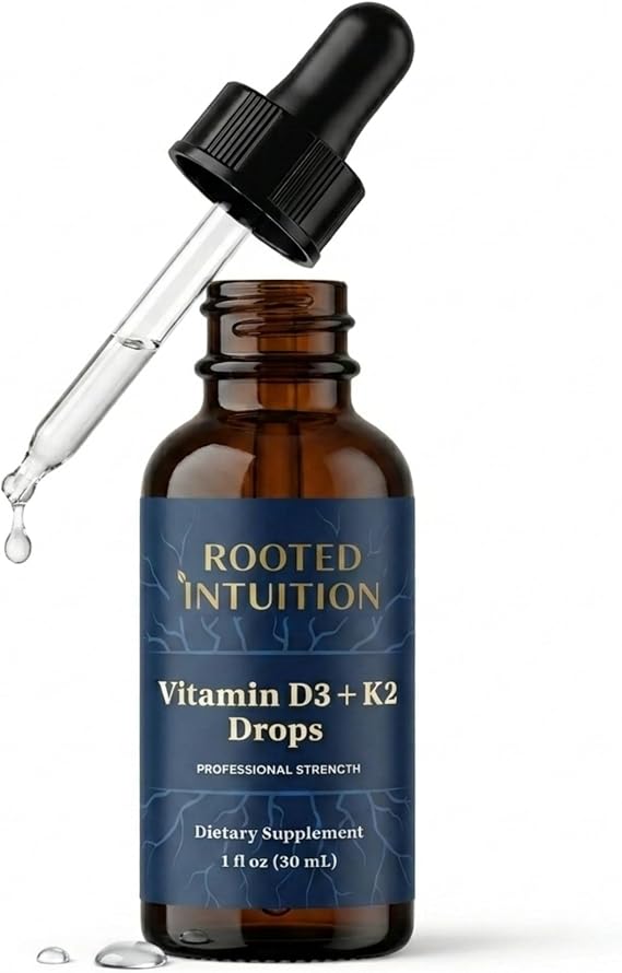 Rooted Liquid Vitamin D3 K2 Drops for Adults | 1000 IU D3 with K2, Sublingual Liposomal Water Soluble Tincture | Supplement | Bone & Immune Support | Easy Absorption Daily Wellness Formula | 1 fl oz