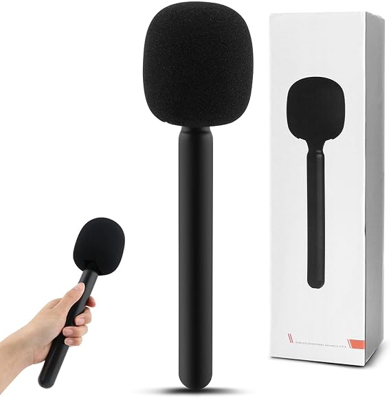 Microphone Handle, Wireless Mic Handle Handheld Stand Holder for Interview Microphone Handheld Mount Adapter with Foam for Journalism Podcast Report Vlog (COLOR:black)