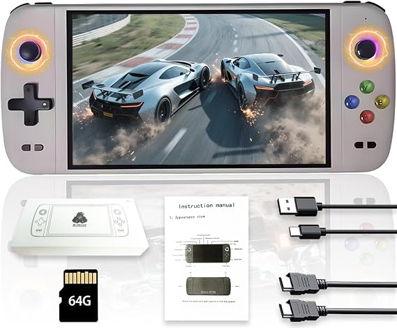New M27 Handheld Game Console,Built-in 64G with 20000 games,Linux System,7-inch big IPS Screen,Portable Pocket Mini Arcade,HD Output (Gray,64G)
