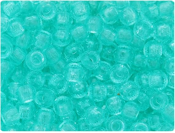 BeadTin Green Aqua Transparent 9mm Faceted Barrel Plastic Pony Beads (500pcs)