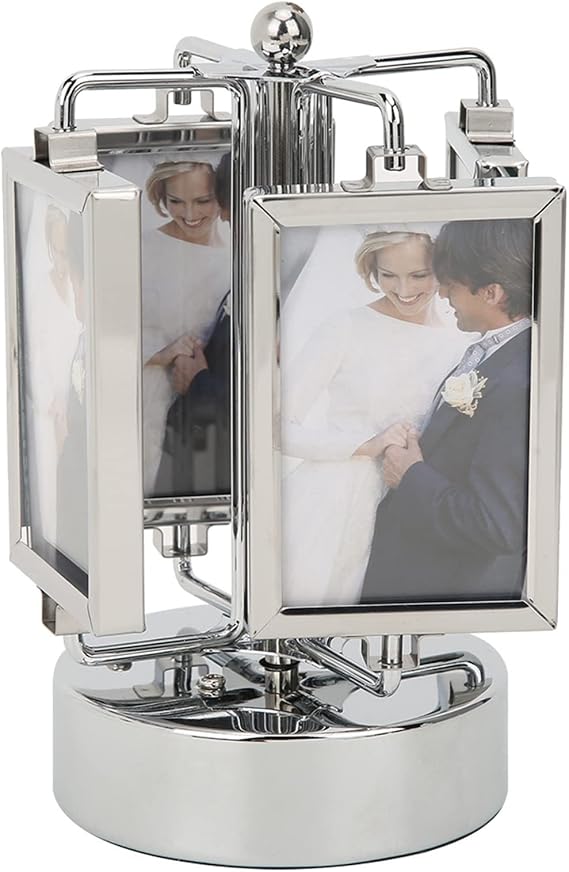 Rotating Photo Picture Frame,Metal Frame Glass Front with Music Box Base for 3x2 Photo Table Picture Frame Carousel Photo Frame Home Bedroom Decoration 