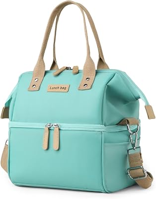 Multifunctional Double Layers Tote Cooler Lunch Bags Waterproof Large Capacity Travel Picnic Lunch Box with Shoulder StrapCyan