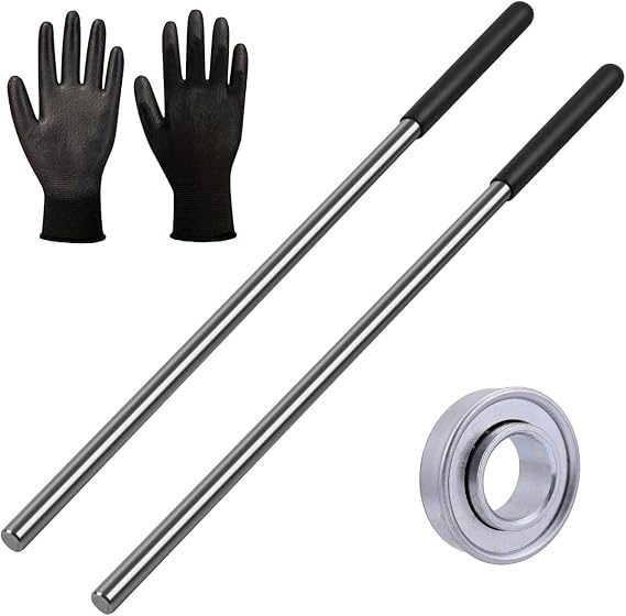 Garage Door Pair of Non-Slip Winding Bar Rods, Gloves, and 1" ID and 2" OD Steel Centerpiece Bearing Bundle Kit for Replacing and Adjusting Torsion Springs - Fix and Repair Garage Door Hardware