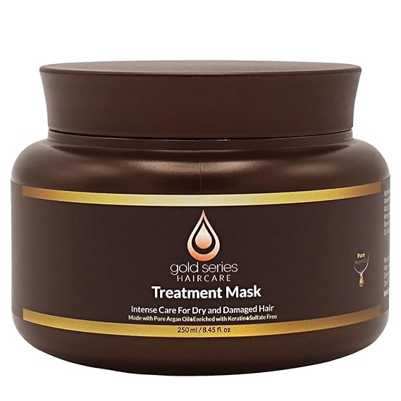 Gold Series Treatment Mask Deep Hydrating Argan Oil Hair Mask for Dry, Damaged, Color Treated and Curly Hair Enriched with Keratin Sulfate Free Natural Hair Repair Treatment, 8.45oz