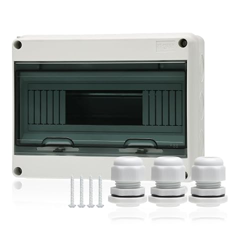 12 Way Distribution Protection Box,ABS/PC Alloy Plastic Transparent Cover Circuit Breaker Box IP66 Waterproof Distribution Box with DIN Rail and Waterproof Connector