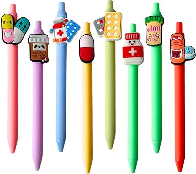 YJ PREMIUMS Pharmacy Pens 8PC for Pharmacists; Cute Black Ink for Pharmacy Tech Technician Drug Medicine Syringe Nurse Week Assistant Office Work Essential Supplies Accessories Appreciation Gifts Set