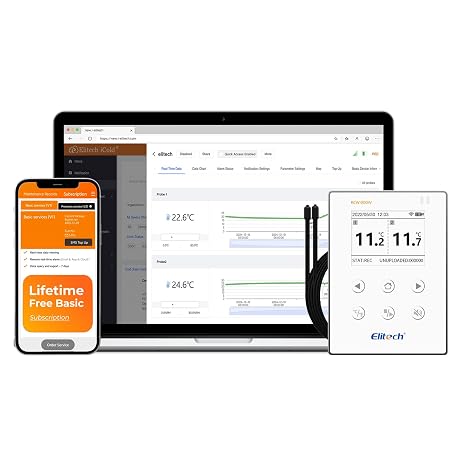 Elitech Temperature data logger WIFI Bluetooth, Temperature Recorder Wireless Remote Monitoring, External Double Temp Sensor, Alerts and Historical data, Apps Cloud Storage Management, RCW-800W TDE