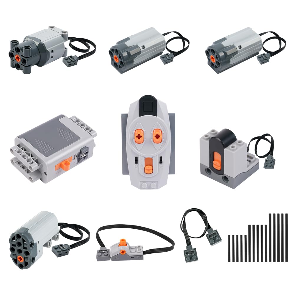 HOTUT 25 PCS Power Functions Motor Battery Box Remote Receiver Set, Including 1L/2M/1 Servo Motors, Remote Control Battery Box Extension Cord Switch Receiver