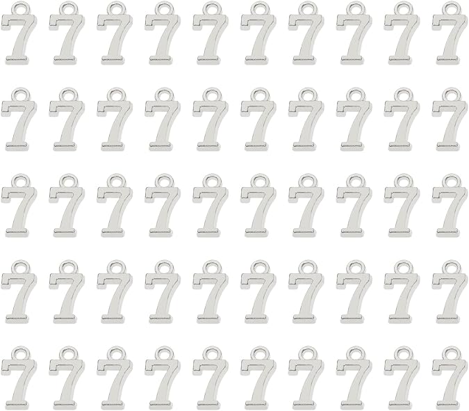Shapenty Number 7 Charms Alloy Metal Number Charm Pendants for DIY Craft Keychain Brooch Bracelet Wristbands Necklace Earring Jewelry Making Finding, 50PCS