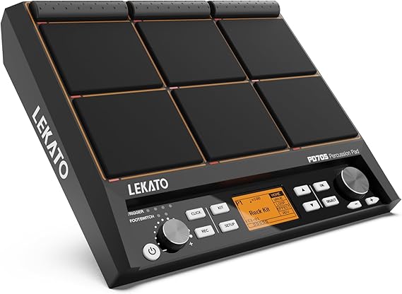 LEKATO Percussion Sample Pad, Electric Drum Pad with 9 Velocity-Sensitive Drum Pad, Electronic Drum Set Pad Multipad with MIDI out, USB MIDI, AUX, Looper, Trigger inputs, 592+ Sounds (PD705)